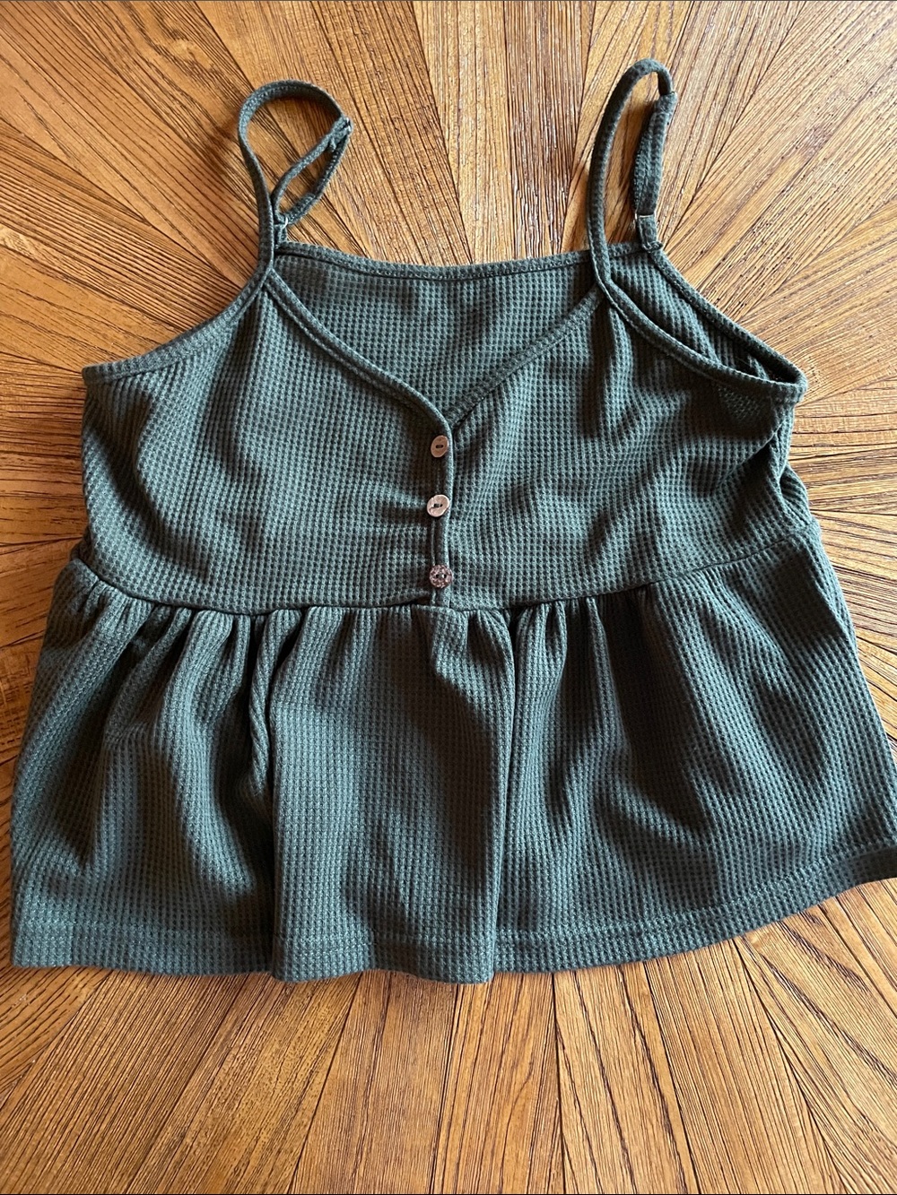 Olive Green Waffle Knit Peplum Camisole